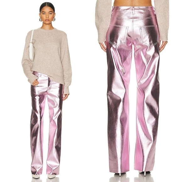 NWT ALIX NYC Jay Vegan Leather Straight-Leg Pants in Pink Size: 8 - Picture 5 of 17